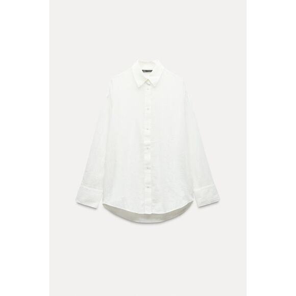 Zara White Long Sleeves Oversized Cotton Chiffon Button Down Shirt Size L - Picture 1 of 6
